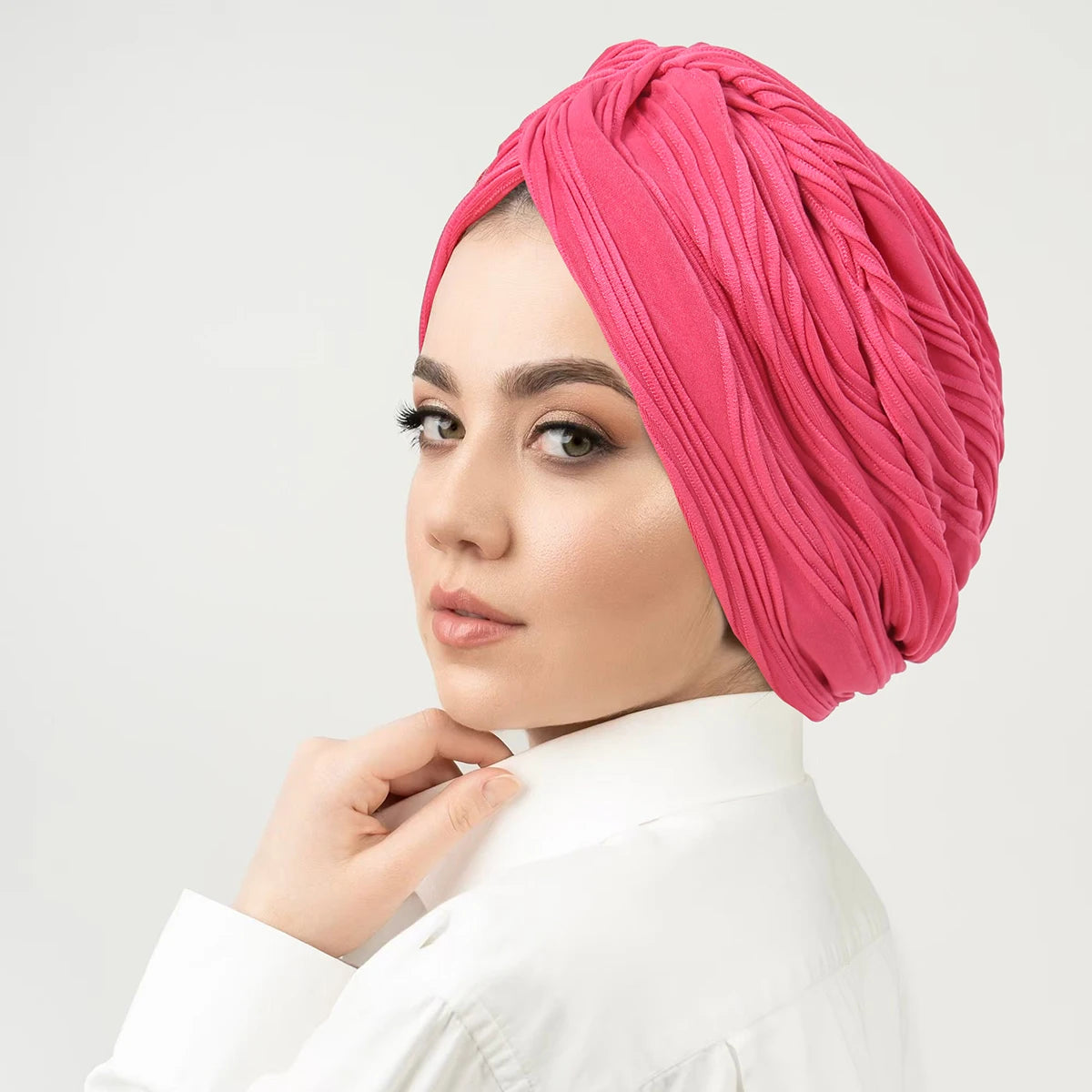 Solid Color Crinkle Muslim Hijab Caps Women's Headscarf Hat Chemo Hats Hair Care Fashion Turban Bonnet Adjustable - NamafadStore