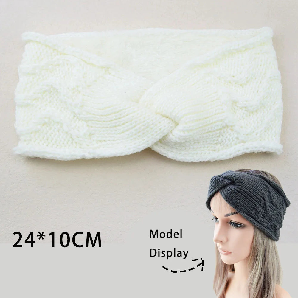 Winter Knitted Headbands for Women Warm Woolen Knitting Ear Warmer Cross Knot Turban Headwear Girls Hair Band Hair Accessories