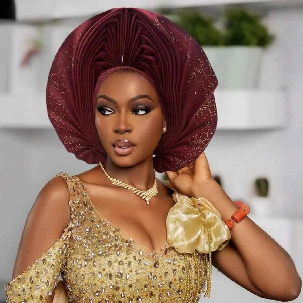 Already Made Turban Cap for Women Nigerian Wedding Headpiece African Auto Gele Headtie Headgear Bonnet Head Wrap Hijab