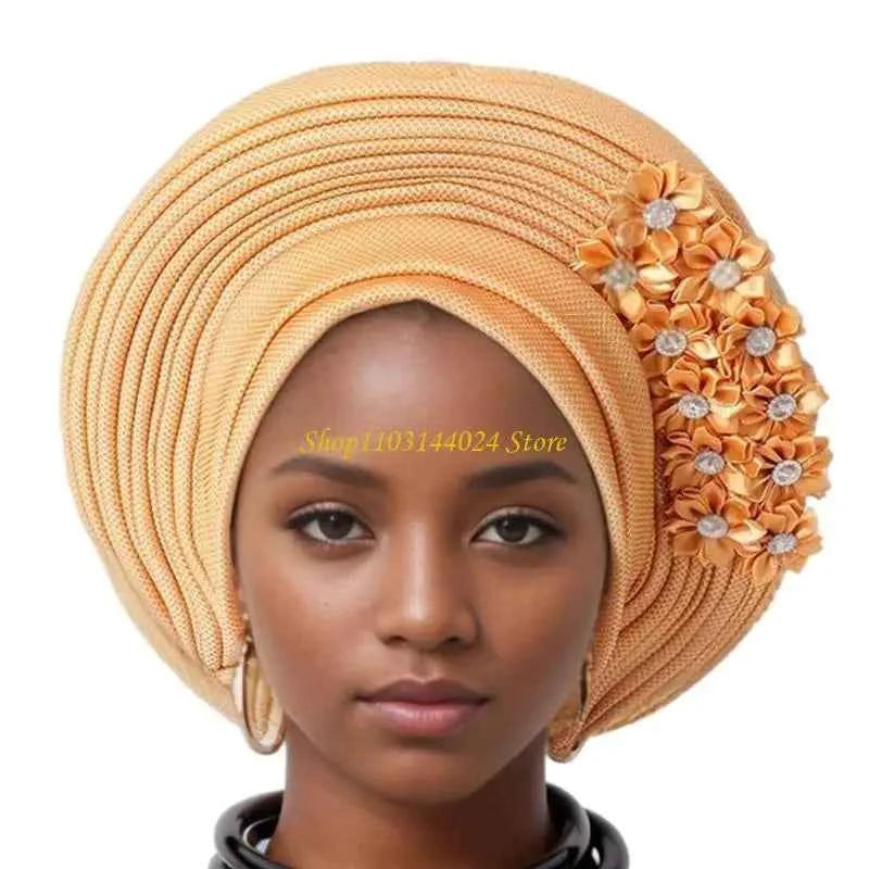 N5KE Flower Turban Hat African Headwrap Hat Formal Event Wedding Multilayer Turban