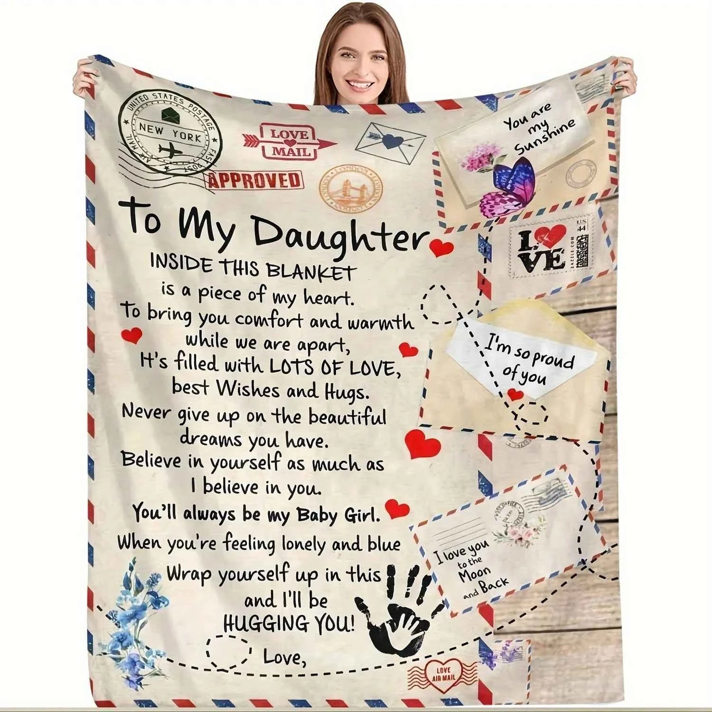 To My Daughter Love Letter Blanket - Heartwarming Message & Vintage Envelope Design for Emotional Gifts & Cozy Nights