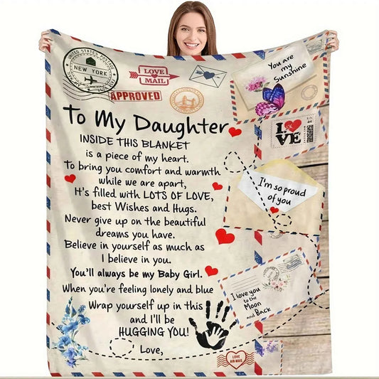 To My Daughter Love Letter Blanket - Heartwarming Message & Vintage Envelope Design for Emotional Gifts & Cozy Nights
