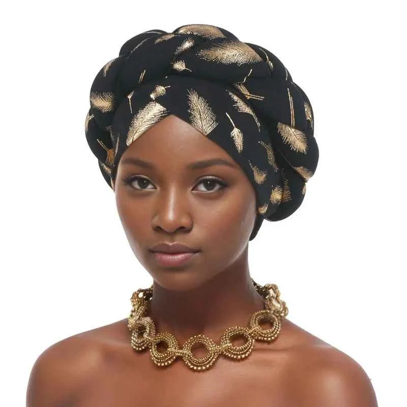 Bronzing African Headtie Braid Turban Caps for Women Nigeria Wedding Geles Party Headgear Headpiece Auto Gele Female Head Wraps