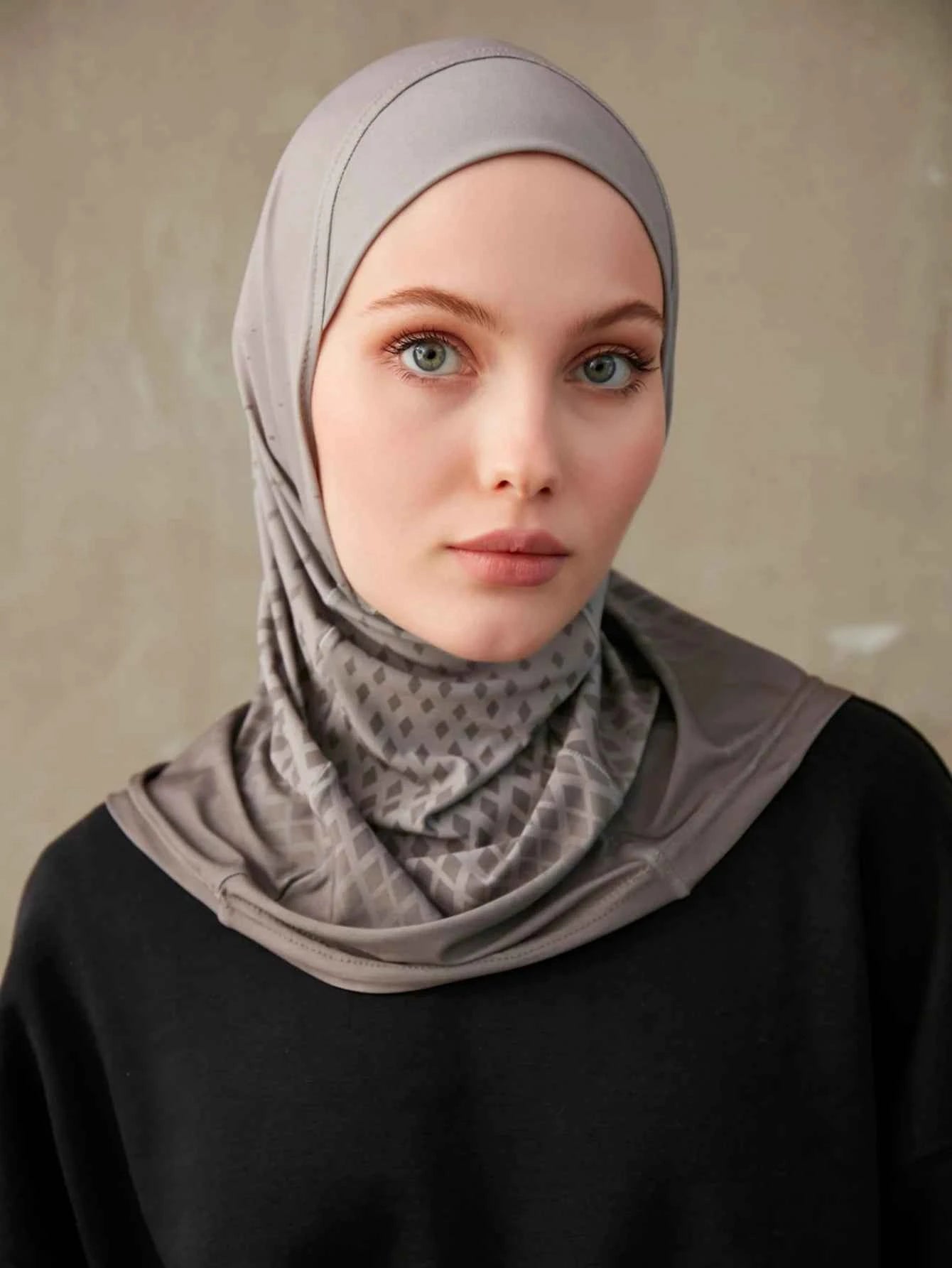 Sporty Inner Women's Hijabs Muslim Breathable Islamic Instant Turban For Ladies Geometric Printing Pattern Head Wrap Headband