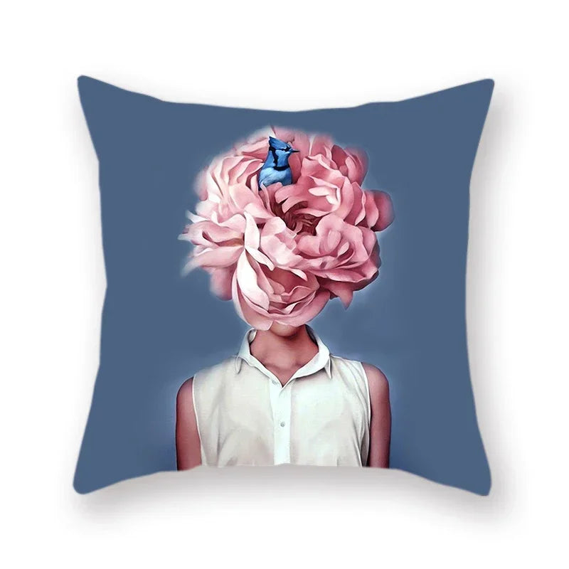 Woman Flower Head Decoration Double-sided Printed pillow cover Short plush Suitable living rooms bedrooms throw cushion cover