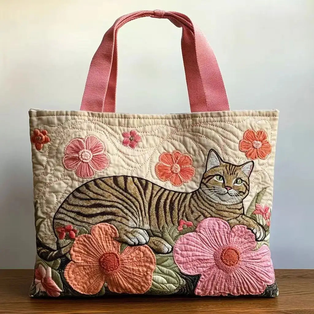 Quilted handbag 3D embroidered handbag large capacity canvas shoulder bag women's daily shopping bag fashionable travel handbag