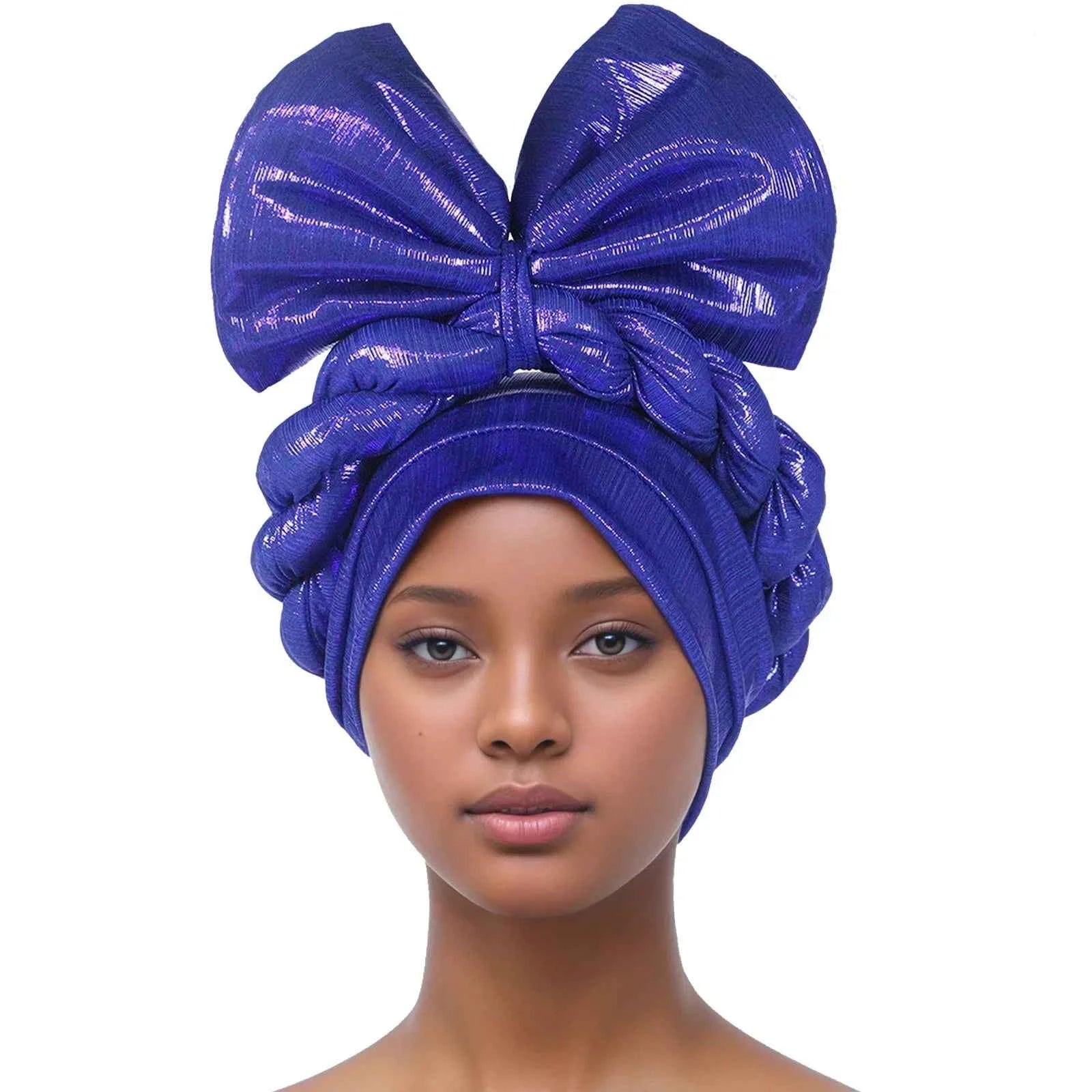 African Lady Head Wraps Nigeria Autogele Headtie Wedding Party Headgear Turbante Mujer Exaggerated Bow Turban Cap for Women