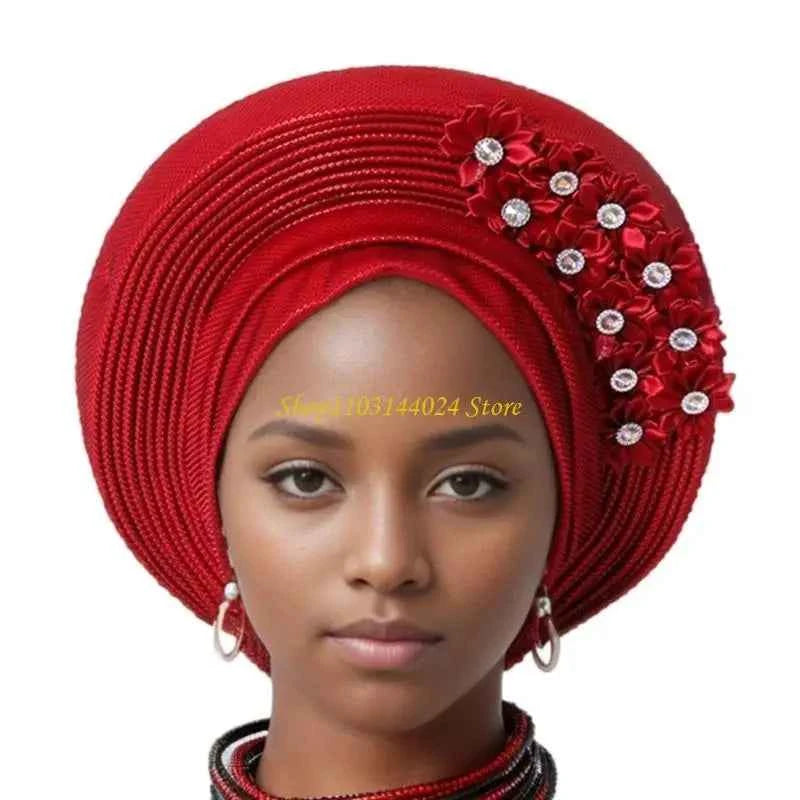N5KE Flower Turban Hat African Headwrap Hat Formal Event Wedding Multilayer Turban