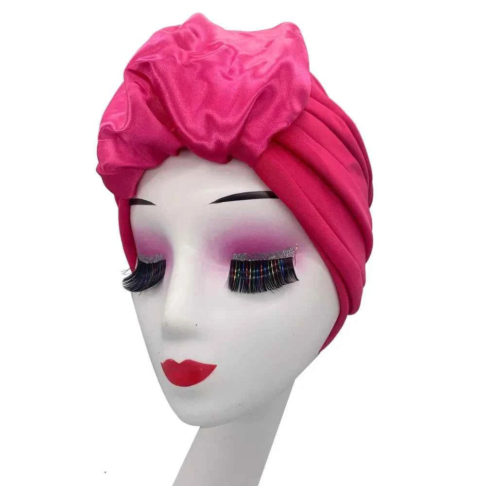 Fashion Satin Croissant Ruffled Turban Caps for Women African Head Wraps Nigeria Wedding Party Headpiece Muslim Headscarf Bonnet