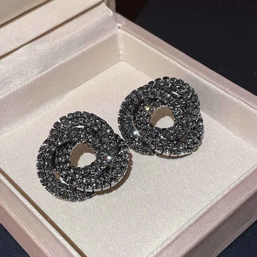 Luxury Shiny Colorful Rhinestones Stud Earrings for Women Bling Crystal Circle Flower Earrings Female Wedding Party Jewelry Gift