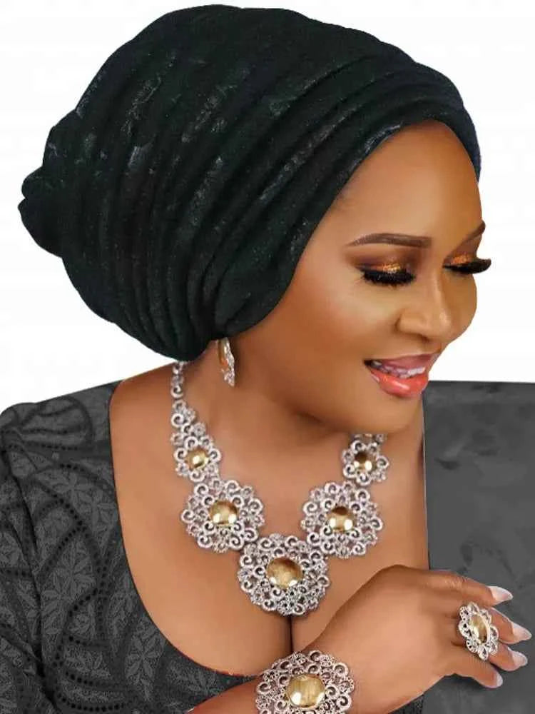 2025 Fashion Women’s Pleated Turban Cap – Auto Gele African Head Wrap for Weddings & Parties