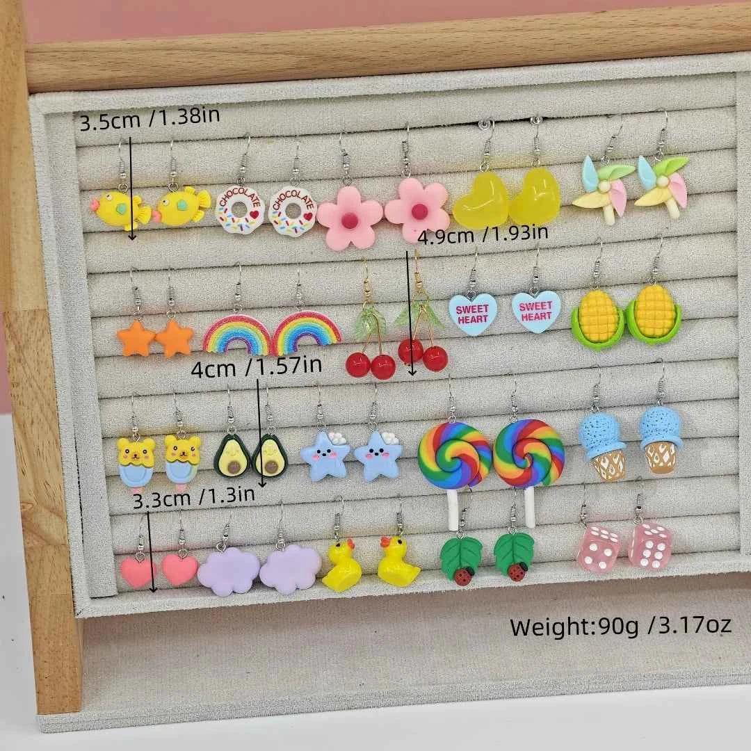 40pcs Cross border Hot selling Luminous Resin Earrings Fun Simulation Love Rainbow Candy Corn Pendant Earrings Set