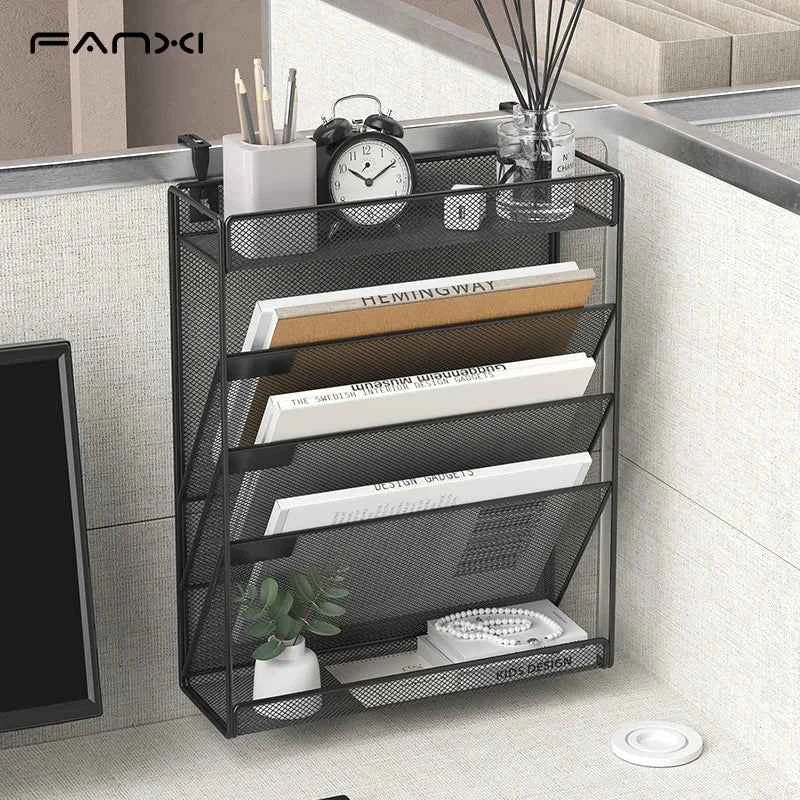 5 Pocket Mesh Hanging Wall File Organizer, Wall Mounted Mail Paper Document Folder Holder,Magazine Rack for Office Home School.