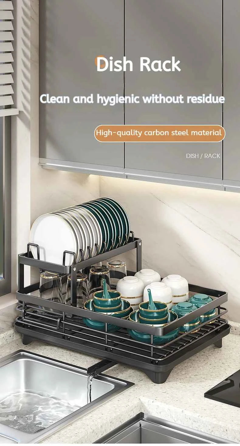 Stainless Steel Dish Drying Rack Adjustable Kitchen Plates Organizer with Drainboard Over Sink Plate Drainer Storage Organizer