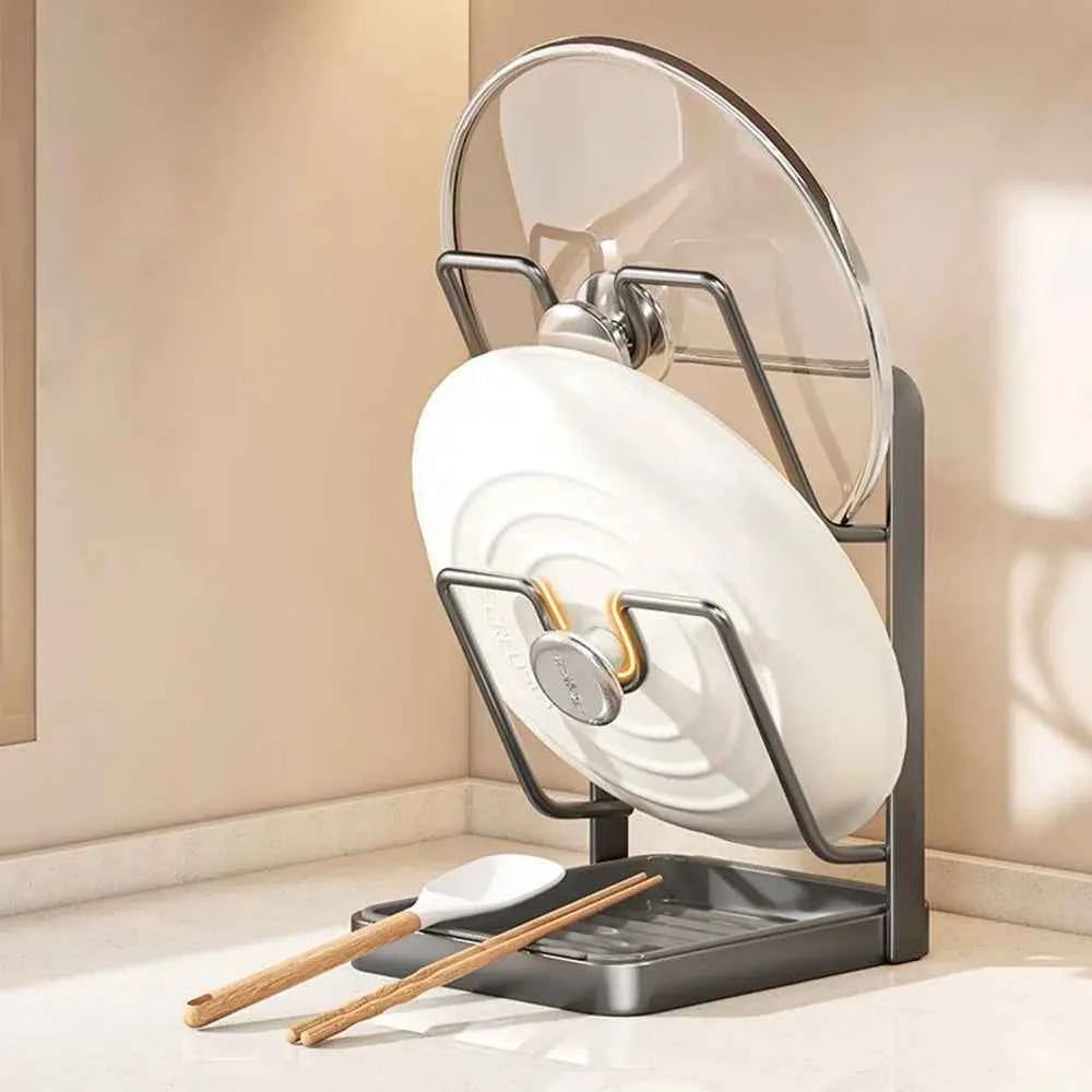 Double Layer Pot Lid Rack Non-slip Large Capacity Cutting Board Holder Draining Kitchen Storage Rack