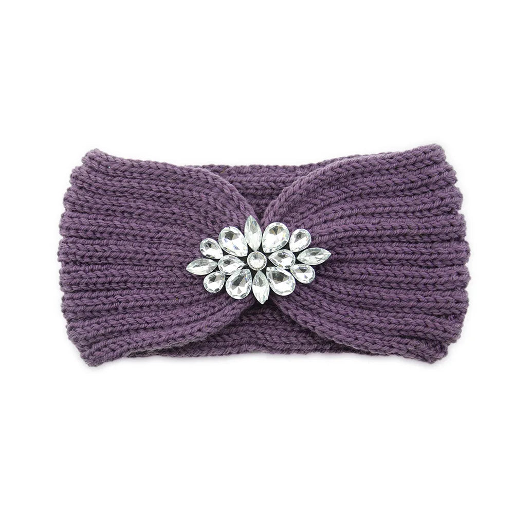Elegant Women Rhinestone Knitted Hair Bands Ear Protection Headband Head Cover Face Washing Exercise Yoga Warm Wool Headwrap - NamafadStore