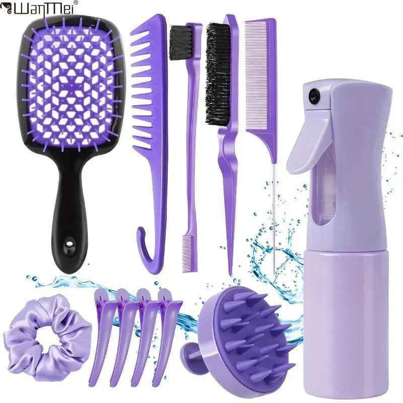 WANMEI 12pcs set Hair Styling Comb Set - Includes Rat Tail Edge Brush & Smooth Black Brush Barber Styling Tools for All Hair Typ
