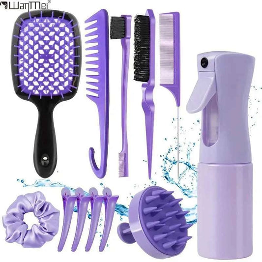 WANMEI 12pcs set Hair Styling Comb Set - Includes Rat Tail Edge Brush & Smooth Black Brush Barber Styling Tools for All Hair Typ