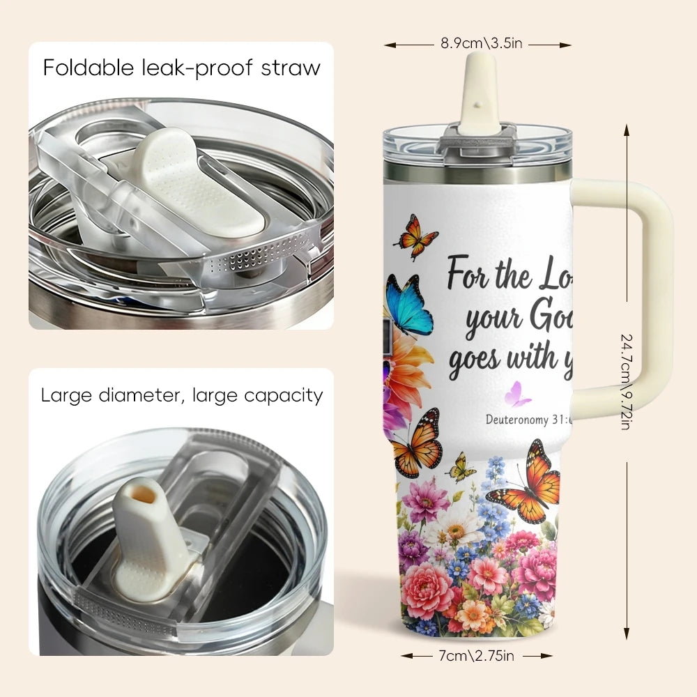 40oz Christian Butterfly Floral Tumbler – Insulated Stainless Steel Cup