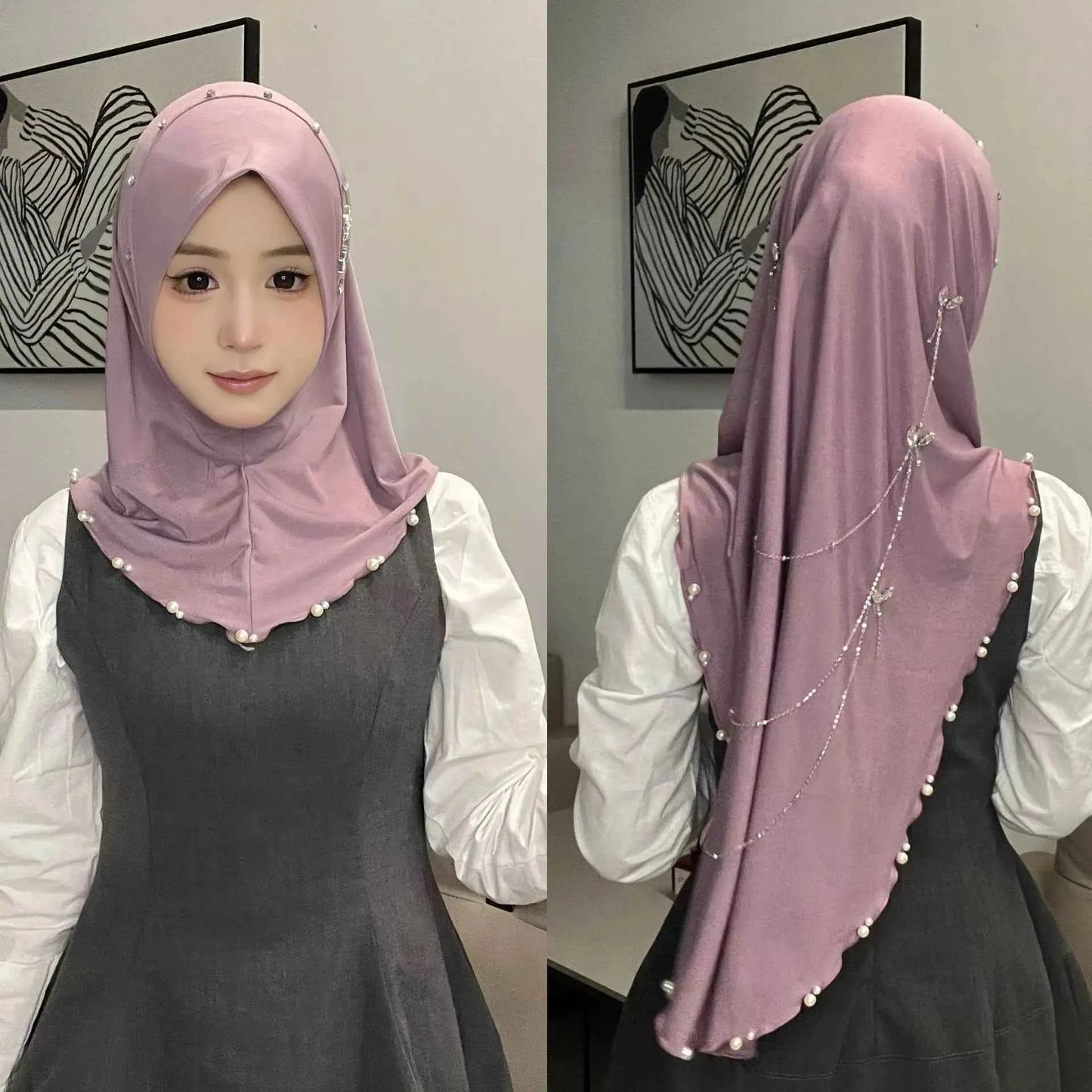 Muslim Instant Turban Women's Hijabs Diamonds Chain Headscarf Ramadan Hijab Scarf Luxury Glitter Shawls Head Scarf Women Turbans