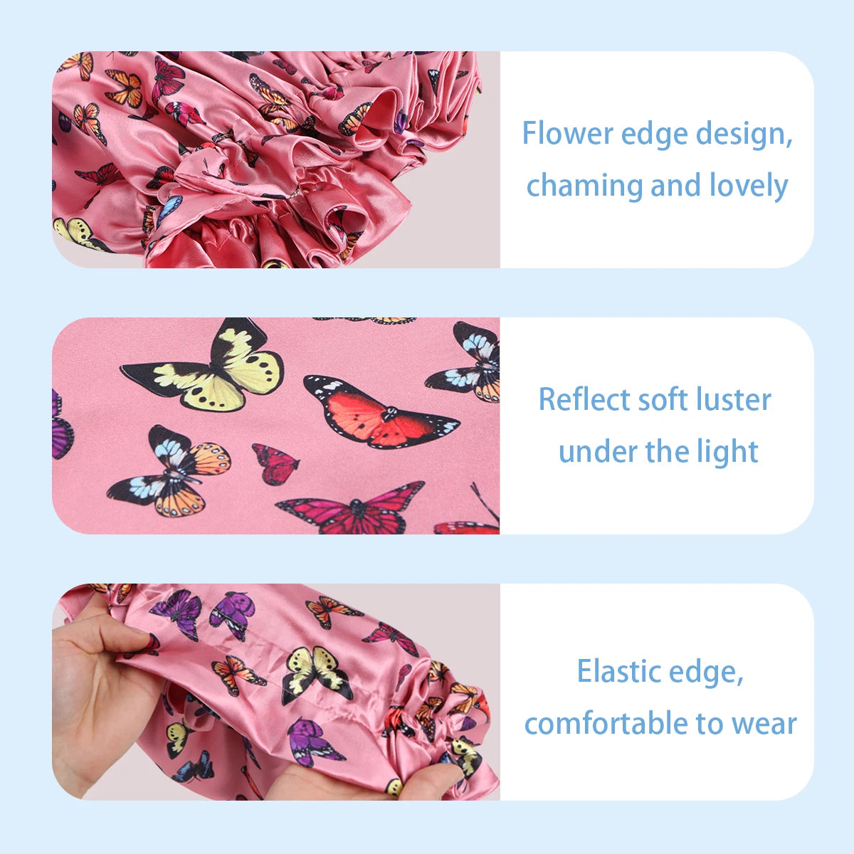 Pink Butterfly Double Layer Adjustable Satin Bonnet Cap Hair Protect Virgin Sleep Bonnet for Women And Girls - NamafadStore