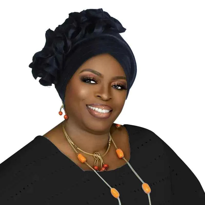 Ruffled Turban Cap for Women African Lady Head Wraps Bonnet Nigeria Female Headtie Wedding Party Headgear