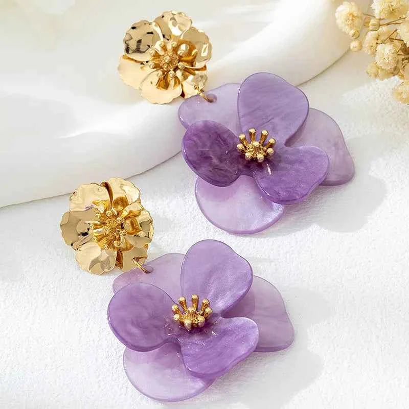 Retro Pleated Acrylic Flower Earrings For Women Girls Temperament Holiday Party Gift Fashion Jewelry Ear Accessories AE280