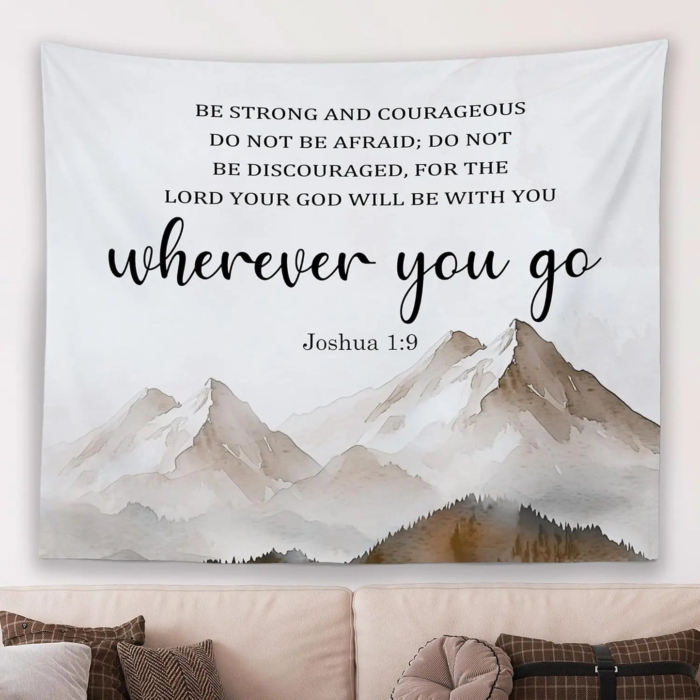 Christian Fall Mountian Wall Tapestry Hanging for Bedroom, Bible Verse I Can Do All Things Tapestries,Watercolor Autumn Orange