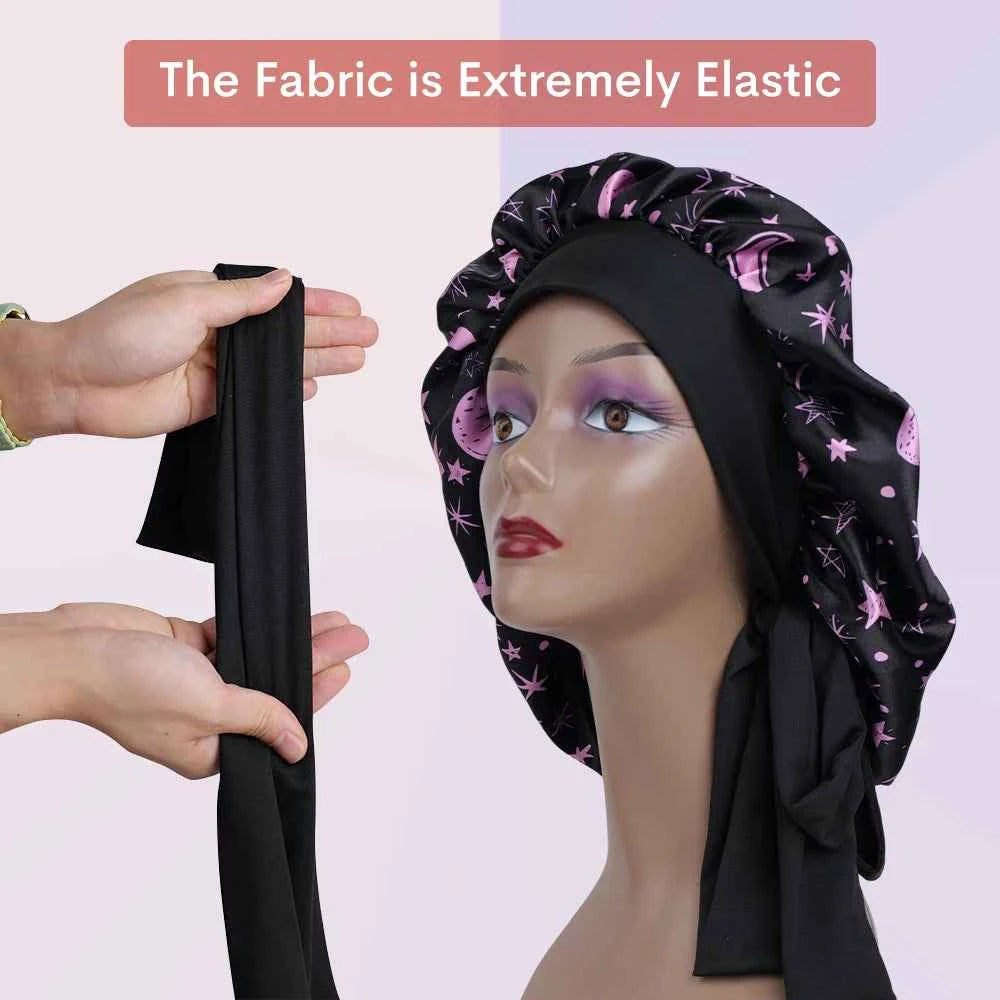 1pc Adjustable Extra Large Satin Bonnet with Bowknot - Wide-Brimmed Sleep Cap for Women, Soft Polyester Hair Care Night Hat