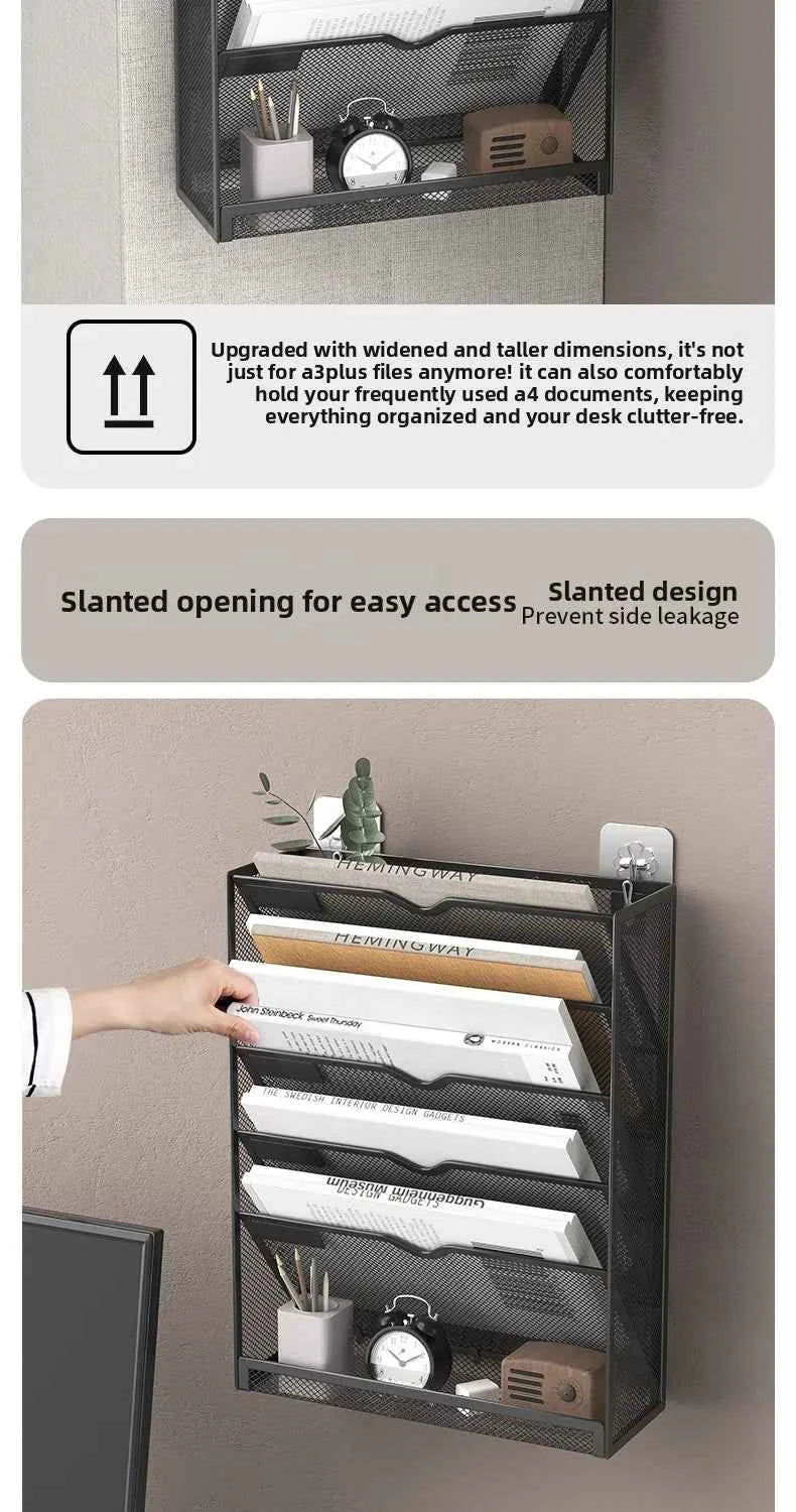 5 Pocket Mesh Hanging Wall File Organizer, Wall Mounted Mail Paper Document Folder Holder,Magazine Rack for Office Home School.