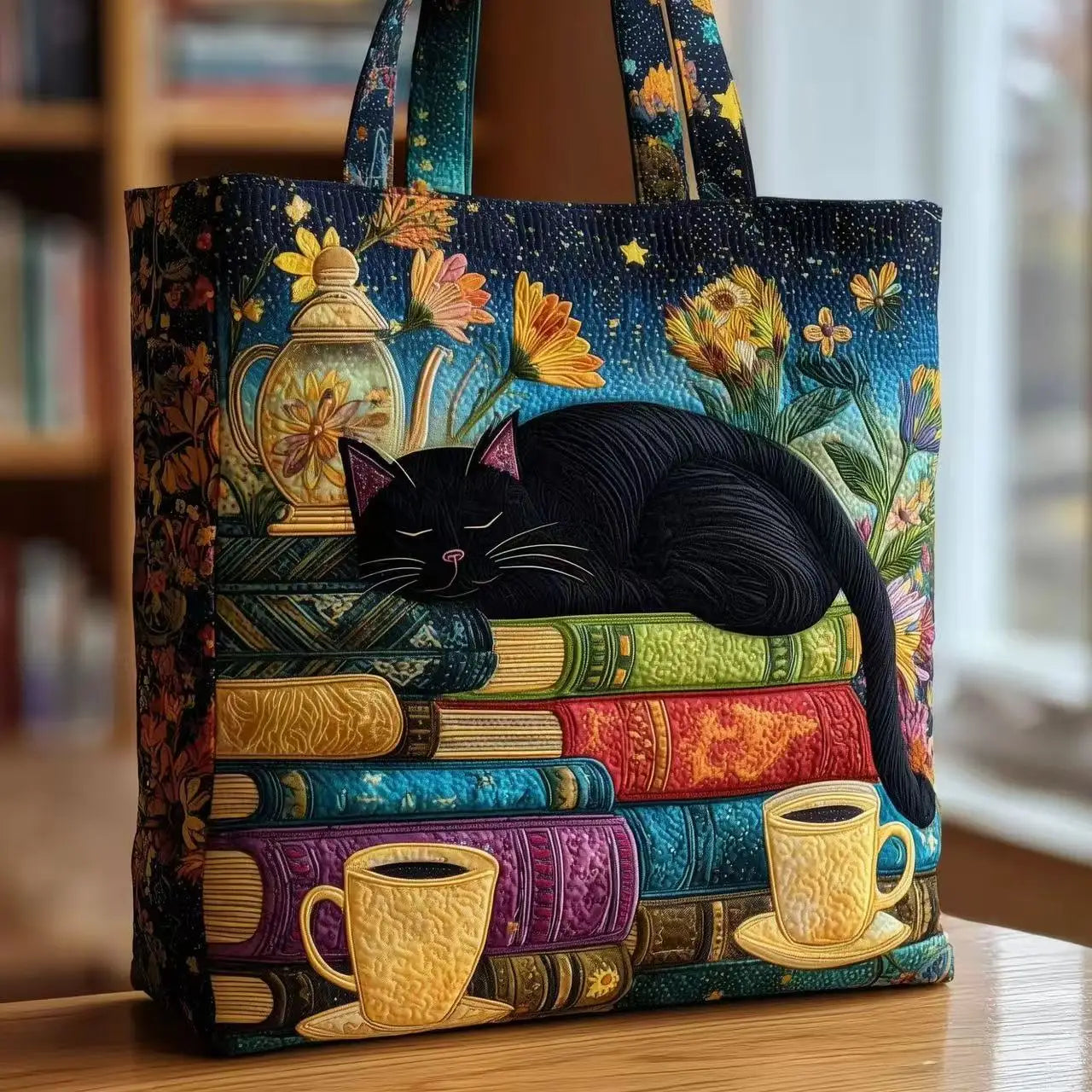 Quilted handbag 3D embroidered handbag large capacity canvas shoulder bag women's daily shopping bag fashionable travel handbag