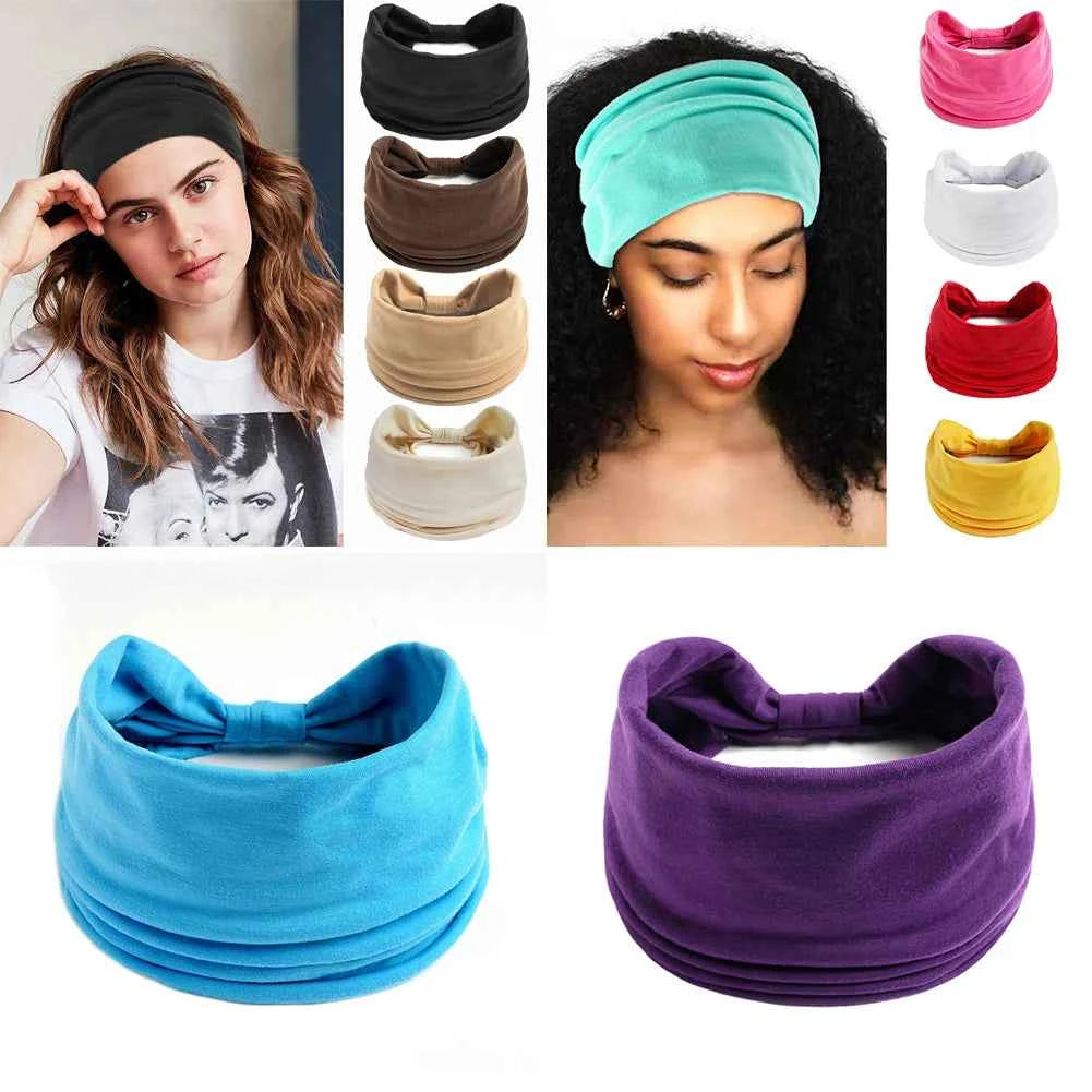 Women’s Solid Color Turban Headwrap – Soft Cotton Knot Headband Elastic Wide Hair Band for Yoga & Daily Wear
