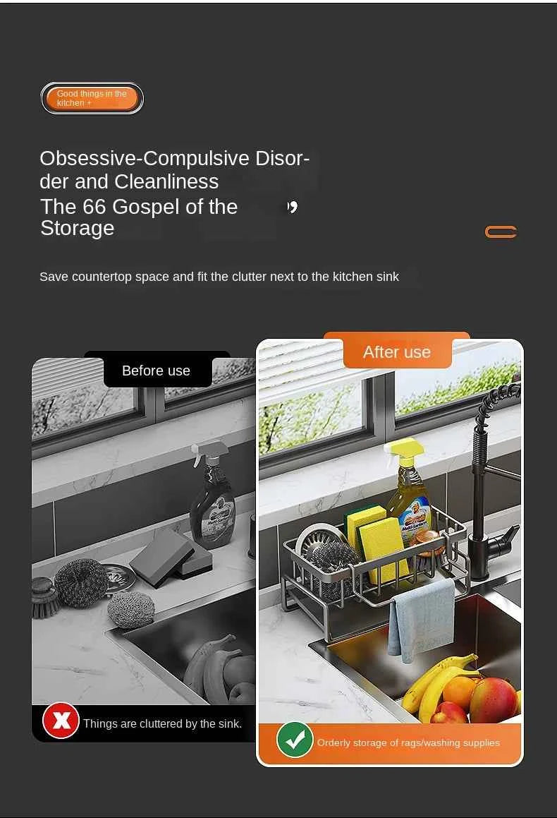 Kitchen stainless steel shelf, sponge drain rack, sink drainage rack, dishwashing supplies, dishcloth storage, drainage rack