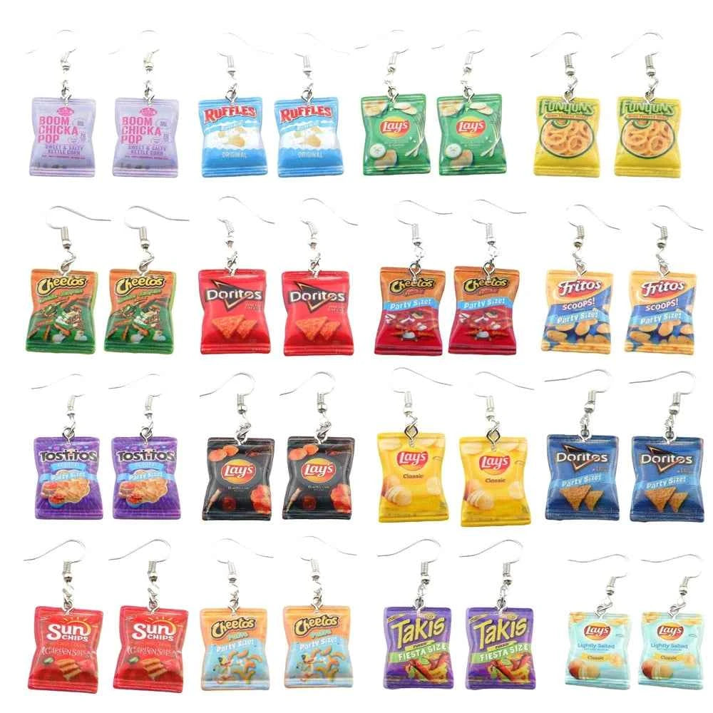 Cute Snacksle Earrings Set Potato Chips Drop Earrings for Women Children Colorful Cartoon Jewelry Gifts