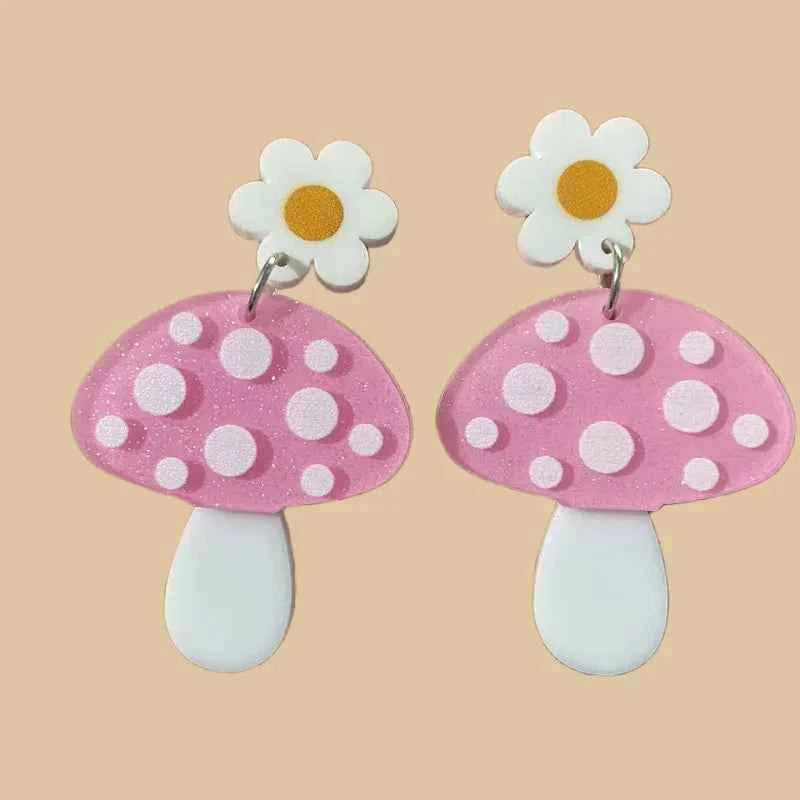 Cute Acrylic Mushroom Earrings For Women Novelty Plant Dangle Earring