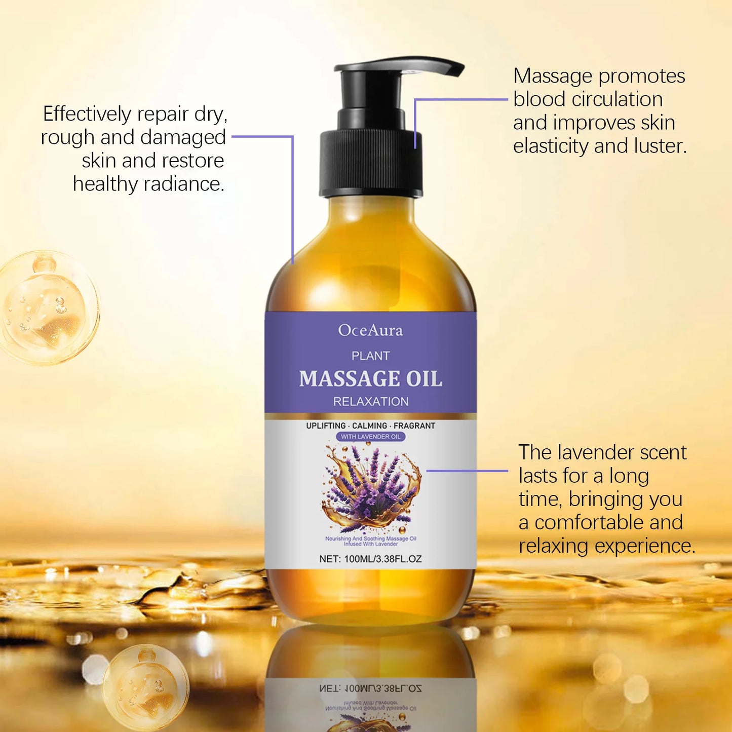 Lavender Relaxing Massage Oil Moisturizing Body Skin Smoothing Soft Stress Relief Muscle Sore Help Sleep Gua Sha Fragrance Oil
