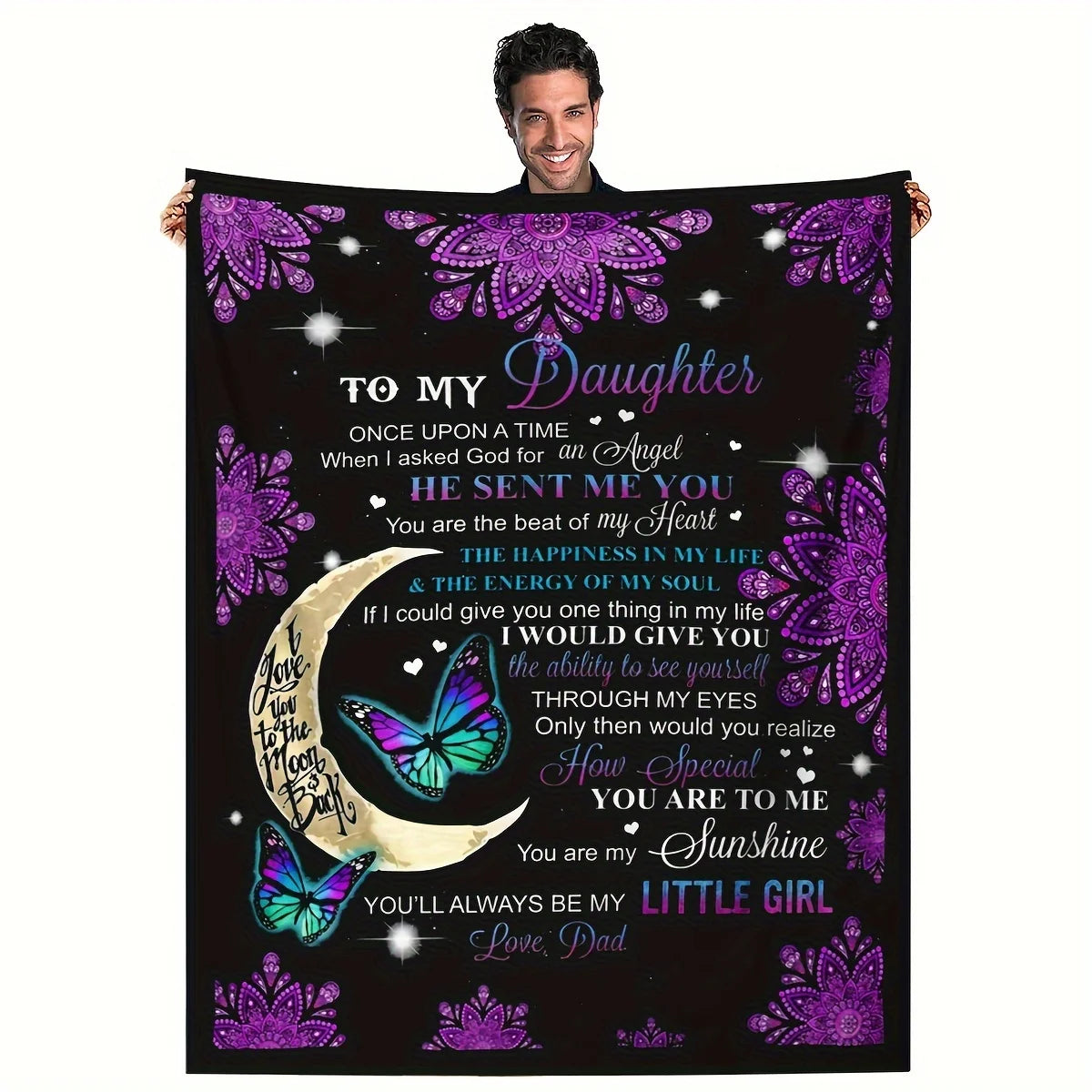 To My Daughter from Dad Blanket – Moon & Butterfly Heartfelt Gift