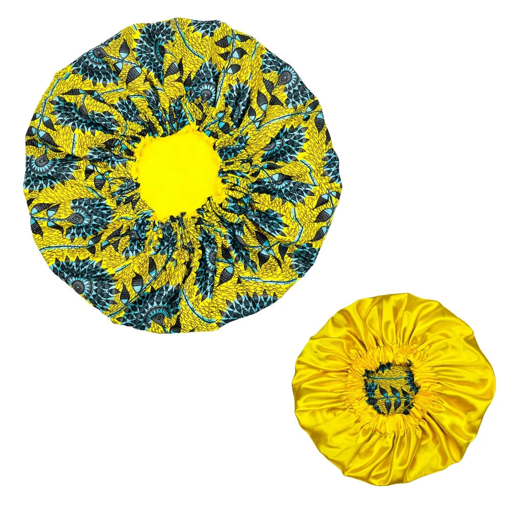 New African Ankara Pattern Satin Linned Bonnet Women Long Ribbon Headwrap Double Layer Headscarf Big Size Adult Hair Cover