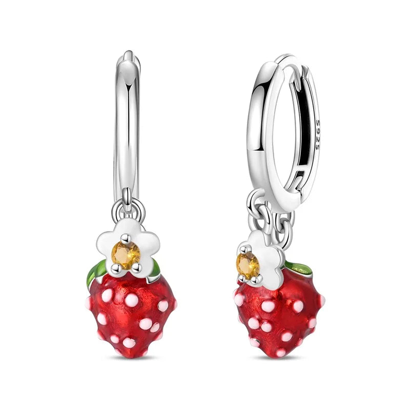 romantic 925 Sterling Silver Strawberry Rose Cherry Apple Wine Glass Red Earrings Colorful And Exquisite Niche Gifts