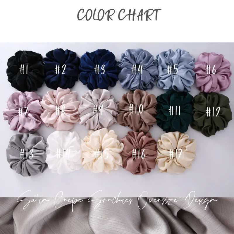 17Colors Big Size Crepe Satin Scrunchies Muslim Women Custom Elastic Volumizing Oversized Neat stitching Bunch Hair Tie - NamafadStore