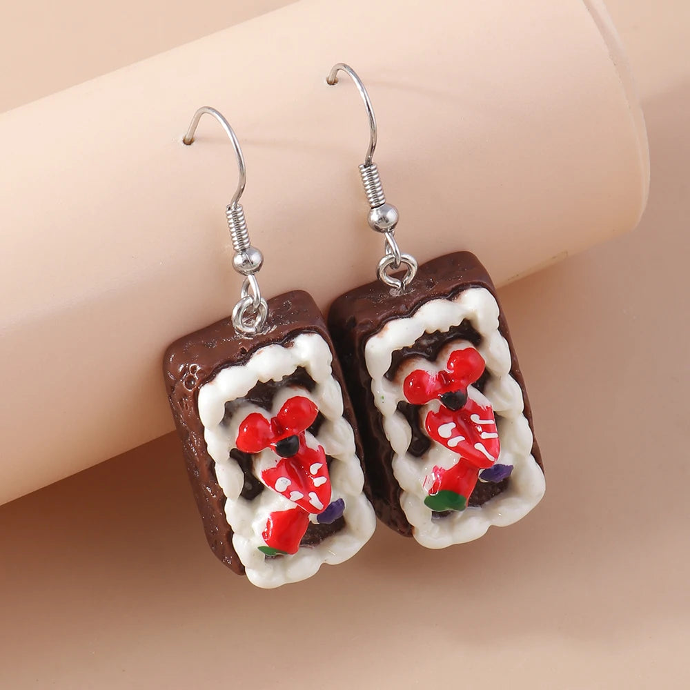 Cute Resin 3D Simulation Food Earrings for Women French Fries Cookies Ice Cream Hamburg Pizza Chocolate Girl Kids Gift