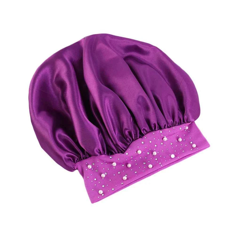 Newly Satin Sleep Cap Rhinestone Sleeping Bonnet Women Hat Night Hair Care Salon Shower Makeup Headband Muslim Hijab Head Cover