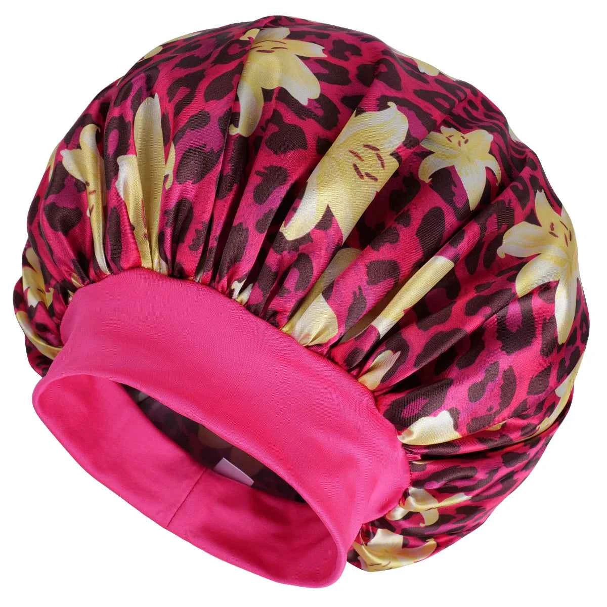 1PC Women's Leopard Print Satin Sleep Bonnet - Adjustable Night Cap for Hair Protection While Sleeping