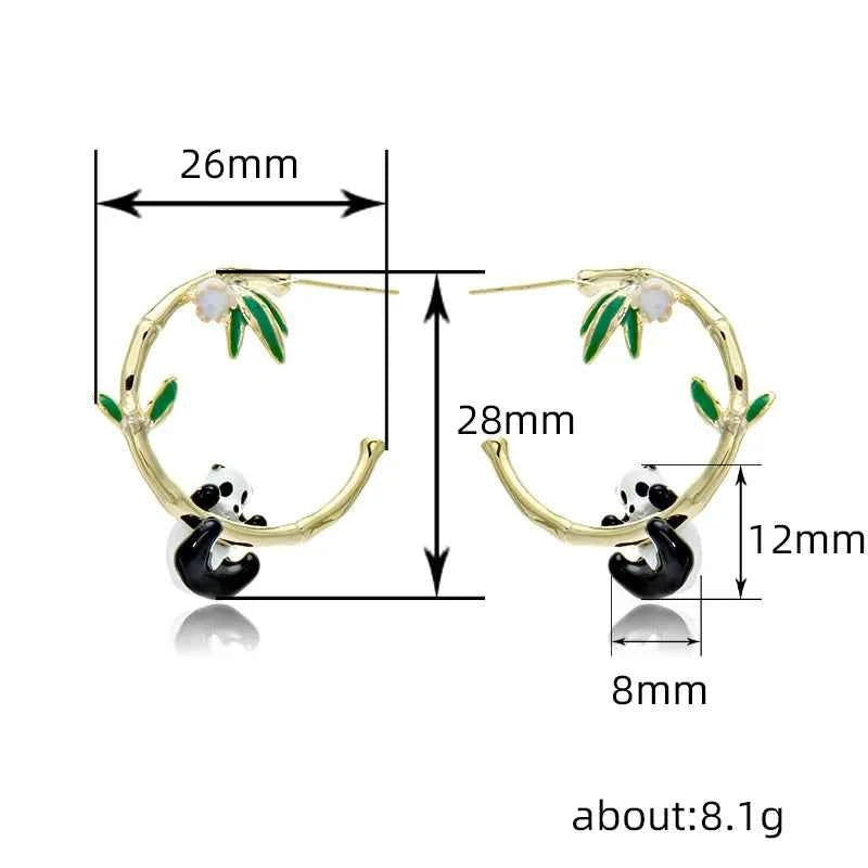 Small niche luxury panda bamboo ear rings, grand and eye-catching, slim and dripping oil earrings for women