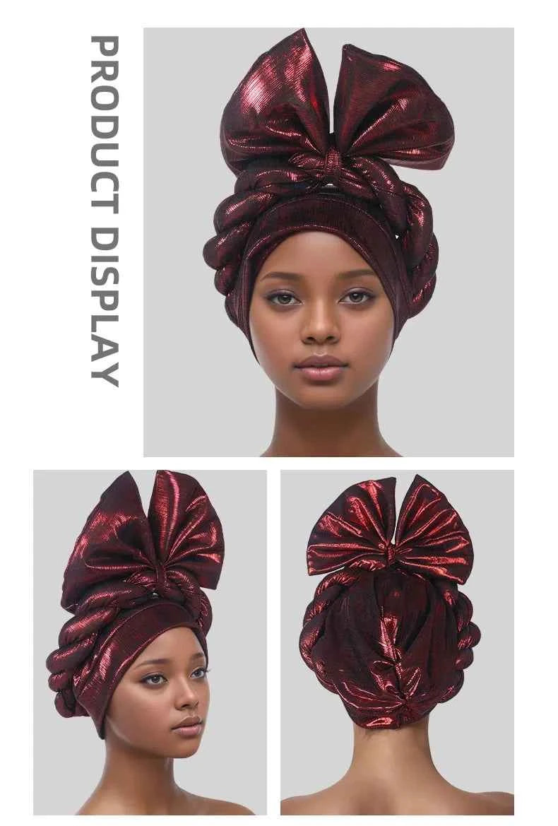 African Lady Head Wraps Nigeria Autogele Headtie Wedding Party Headgear Turbante Mujer Exaggerated Bow Turban Cap for Women