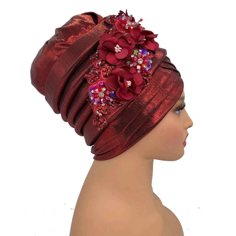 Already Made Wedding Geles Female Head Wraps with Diamond Flower 2024 New African Women's Turban Cap Nigeria Auto Gele Headtie