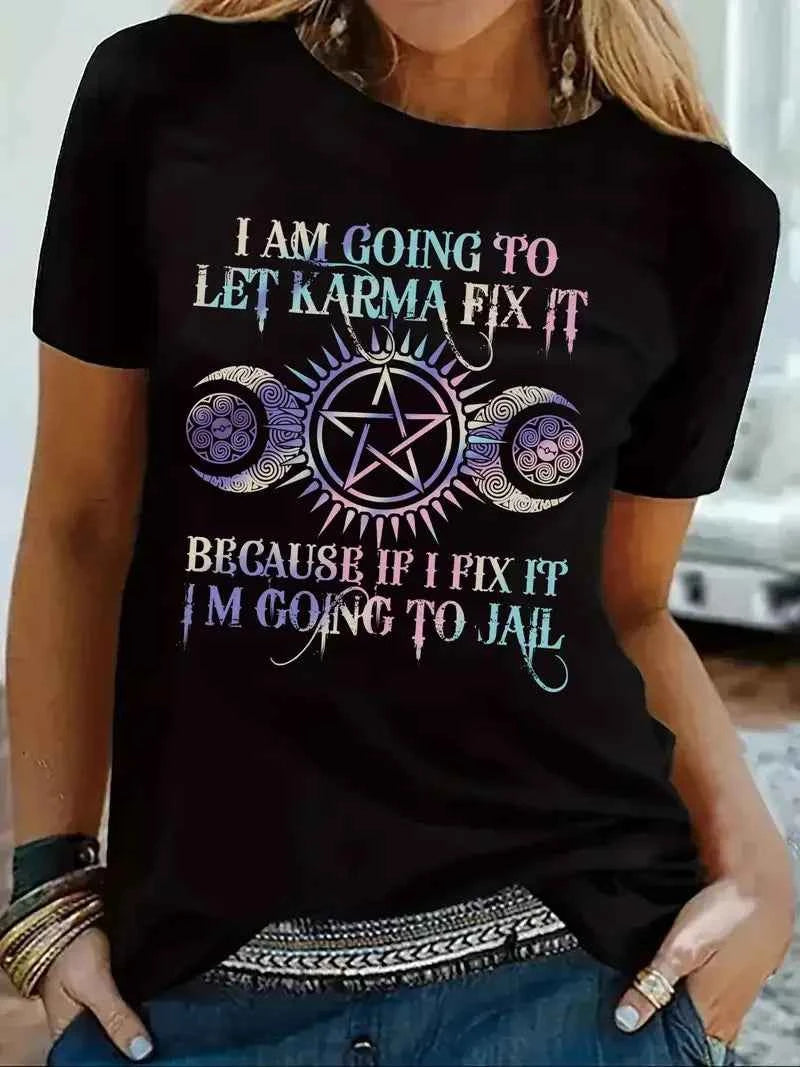Graphic Print T-shirt, Short Sleeve Crew Neck Casual Top For Summer & Spring, Women's Clothing
