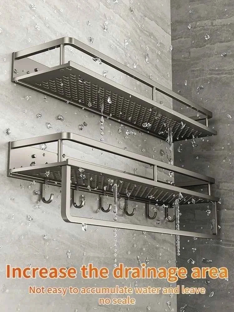 Aluminum Kitchen Shelf Wall Mounted Spice Organizer Rust and Moisture Resistant Bathroom Toiletries Storage Racks