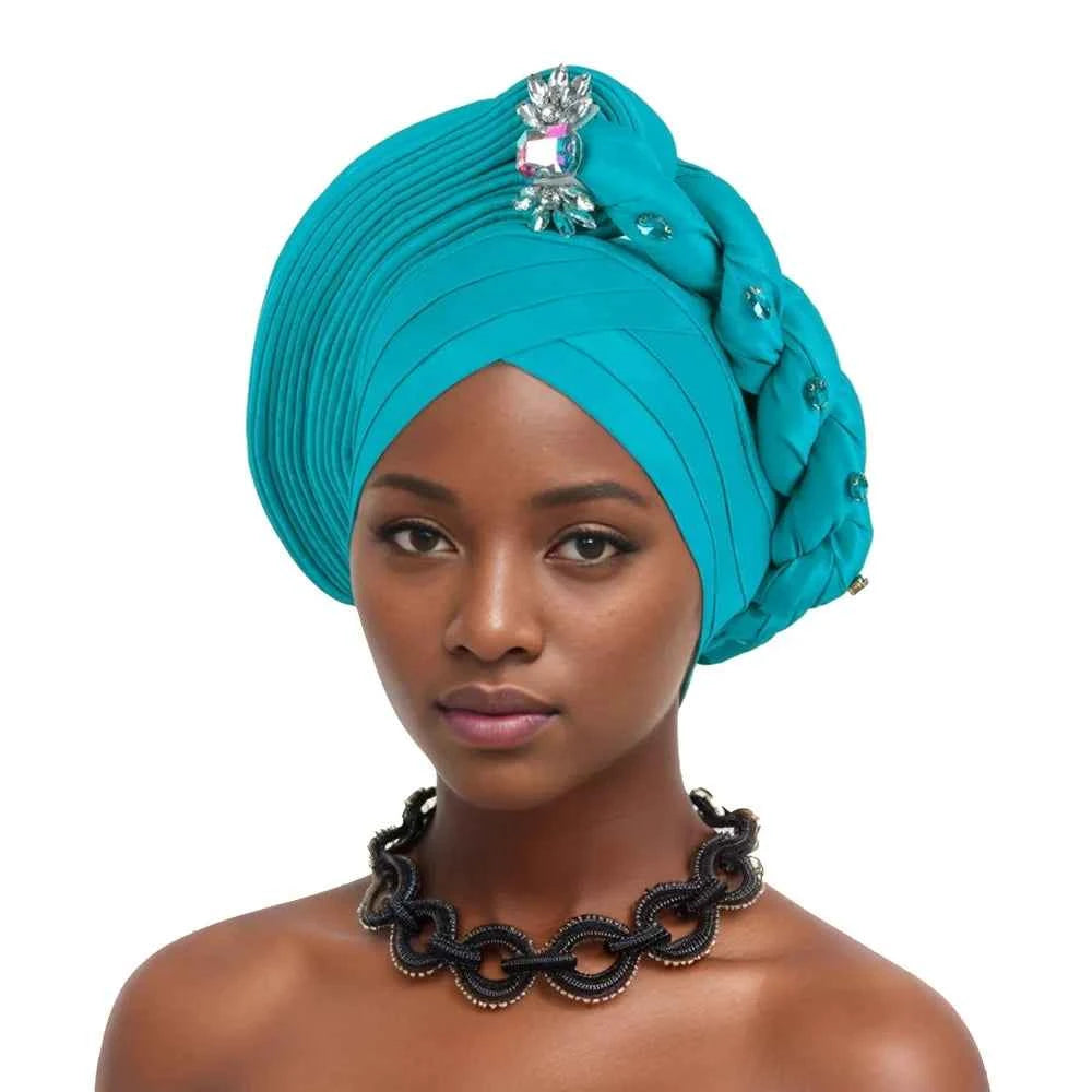Elegant Braided Turban With Rhinestone Accents African Head Wrap For Women Perfect For Weddings & Party  Nigeria Autogele