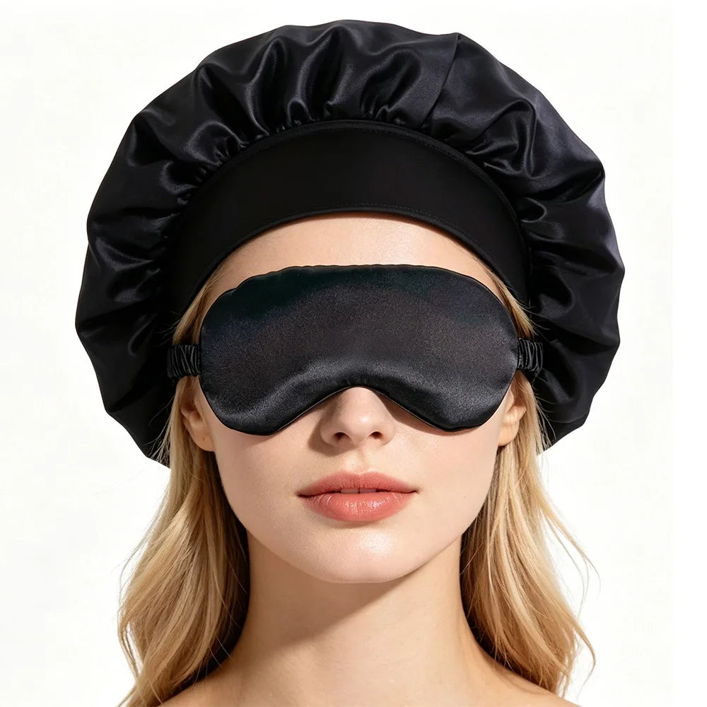 2-Piece Satin Bonnet & Eye Mask Set for Women – Sleep Hair Wrap